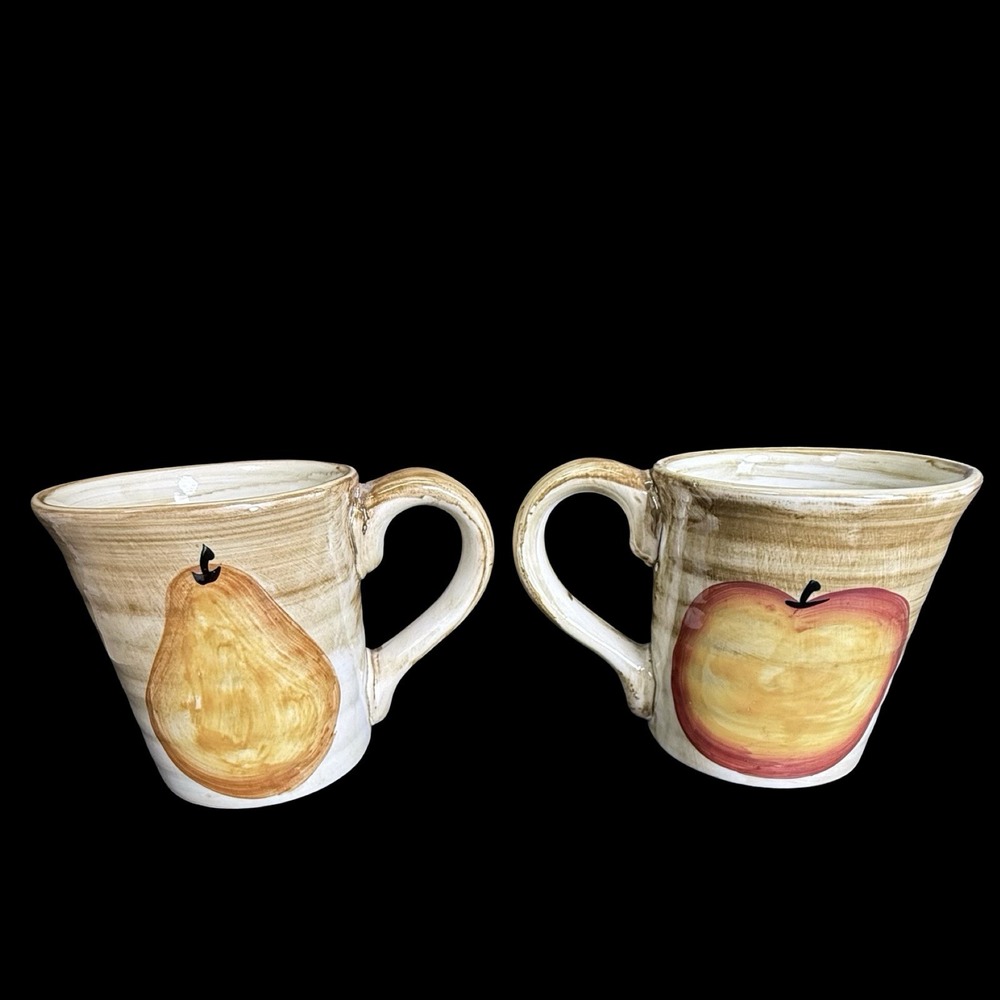 Ruby Coffee Mug Fruit Hand Painted Handle Chunky Apple & Pear 4.5"